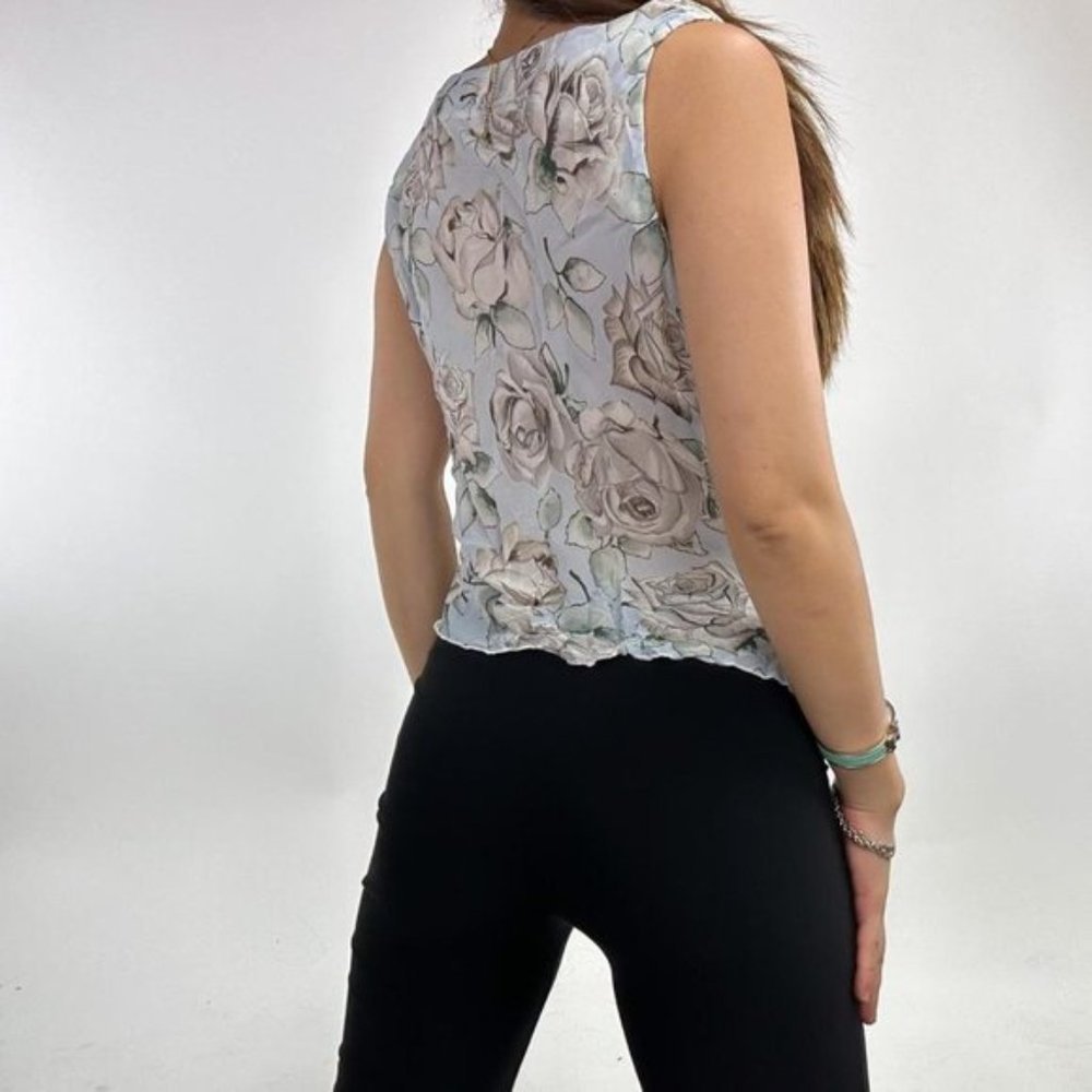Late 90s Flora Silk Cowl Neck Tank Top - Picture 2 of 6
